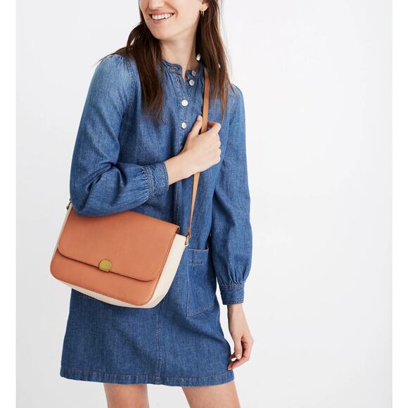 MADEWELL The Abroad Shoulder Bag Colorblock Edition Tan Leather Medium Large - Picture 3 of 16